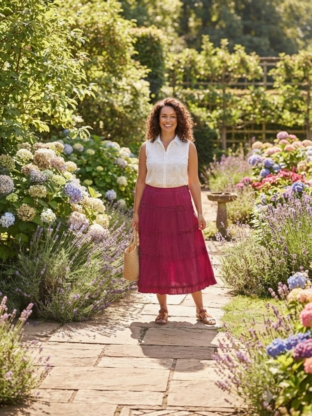 Women’s Magenta/Fushia Tiered Midi Skirt